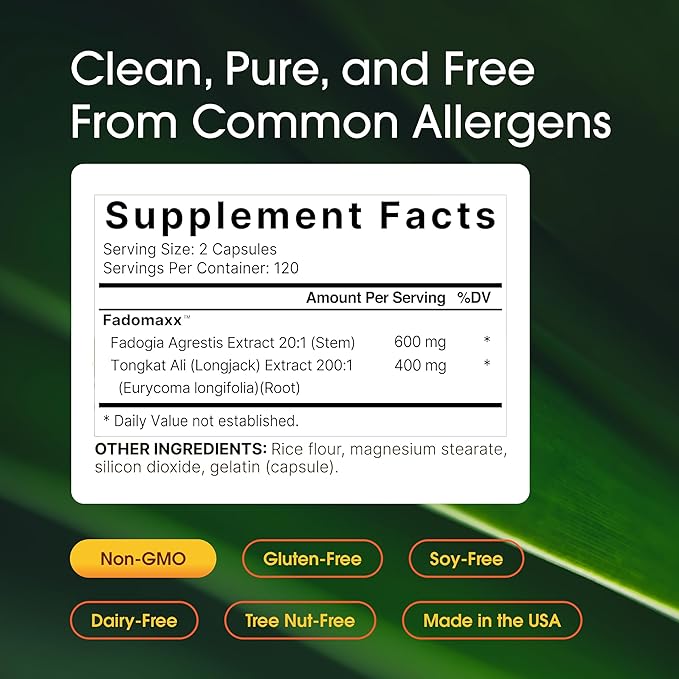NatureBell Fadogia Agrestis - 240 Capsules - 600mg Fadogia Agrestis with 400mg Tongkat Ali - High Strength Extracts for Vitality &amp Workout Performance Support*
