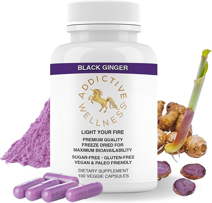 Addictive Wellness Black Ginger Capsules (Kaempferia Parviflora) – Freeze-Dried Full Spectrum Supplement for Energy &amp Stamina Support – Black Ginger Extract – 100 Veggie Capsules