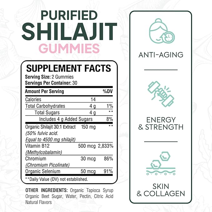 Organics Ocean Shilajit for Men and Women - Shilajit Supplement with Vitamin B12 Chromium and Selenium for Age-Defying Energy Hormone Support - Pumpkin Cocoa Flavor - 60 Gummies