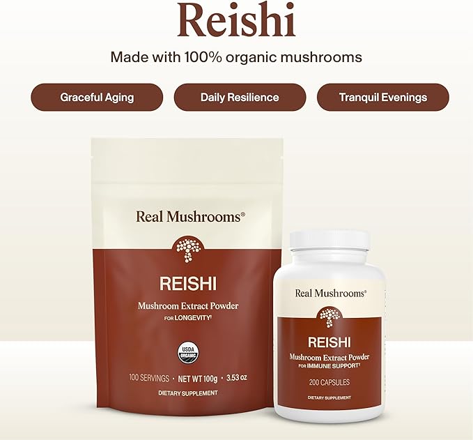 Real Mushrooms Reishi Mushroom Powder - Handpicked Organic Mushroom Extracts - Red Reishi for Tranquil Daily Wellness with Verified Beta Glucans Vegan Non-GMO No Grain Fillers 45 Servings