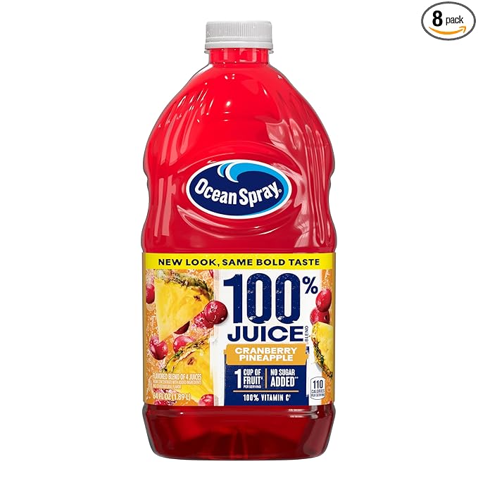 Ocean Spray® 100% Juice Cranberry Pineapple Juice Blend 64 Fl Oz Bottle (Pack of 8)