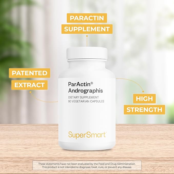 Supersmart - ParActin Supplement 300mg per Day (High Strength) - Andrographis Paniculata | Non-GMO &amp Gluten Free - 90 Vegetarian Capsules