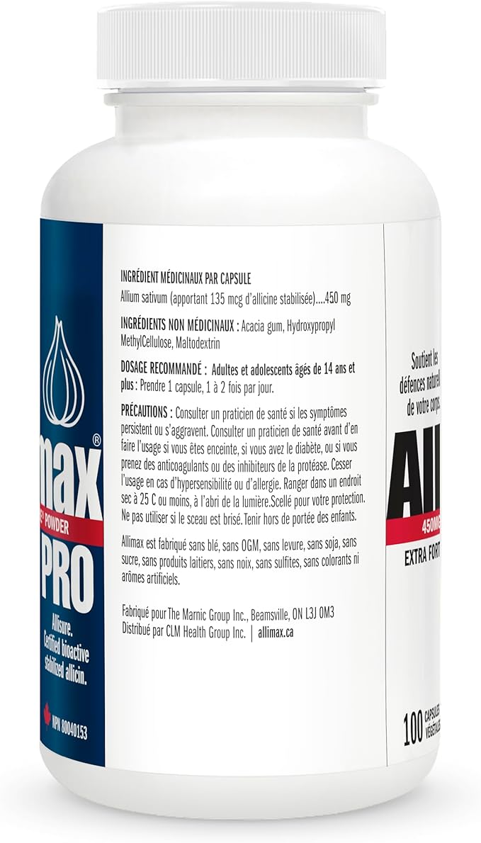Allimax Pro Practitioner Strength 450 mg Allicin from Garlic 100 Vegetarian Capsules (Vegicaps) Stabilized AlliSURE® Allicin Supports Normal Immune Function Non-GMO