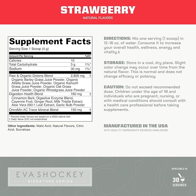 MTN OPS Greens Organic Greens Superfood Powder with Super Greens Antioxidants Digestive and Immune Support Strawberry Flavor 30 Servings