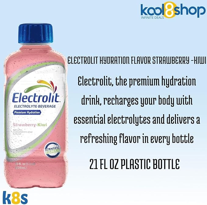 Electrolit Strawberry Kiwi Hydration Drink With Electrolytes 21 fl oz Plastic Bottles 9 Pack + 1 Microfiber Cooling Towel by KOOL8SHOP Infinite Deals