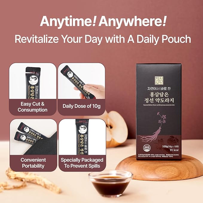 Korean Bellflower Root &amp Red Ginseng Concentrated Liquid Extract Sticks (Doraji) 10g x 30 Sticks (300g)