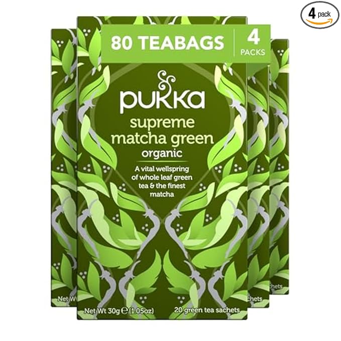 Pukka Supreme Matcha Green Organic Herbal Tea Energizing Infusion With Matcha Powder Ideal For Daily Vitality Caffeine Free 80 Total Tea Bags (20ct - Pack of 4)