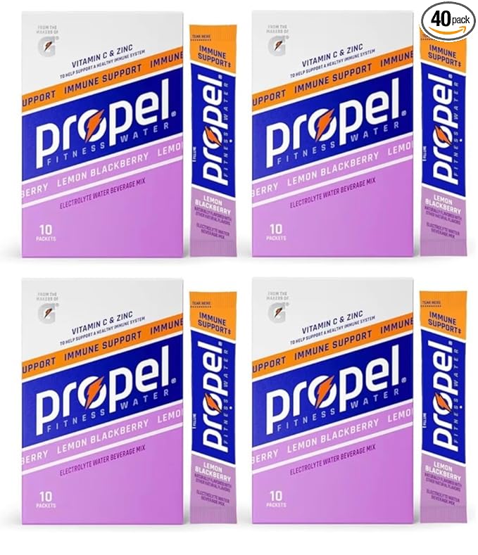 Propel Zero Sugar Electrolyte Powder Packets 10 count pack of 4 (40 Count Lemon Blackberry) in STAW box