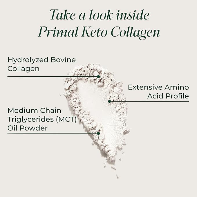 Primal Harvest Keto Collagen Powder with MCT Oil Hydrolyzed Collagen Peptides 10 oz Unflavored Paleo &amp Keto Friendly Protein Supplement