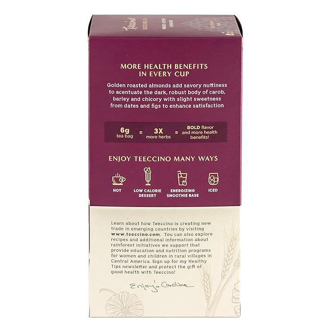 Teeccino Almond Amaretto Herbal Tea - Rich &amp Roasted Herbal Tea That's Caffeine Free &amp Prebiotic for Natural Energy 25 Tea Bags (3 Pack)