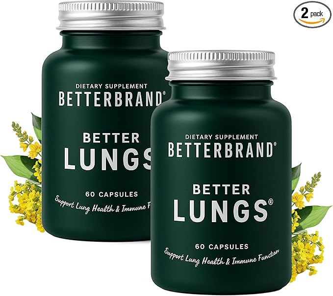 Betterbrand BetterLungs Lung Support Supplement with NAC Mullein Leaf for Smokers Respiratory Health Formula with Elderberry Vitamin D Ginseng Reishi Mushroom - 60 Capsules - Pack of 2