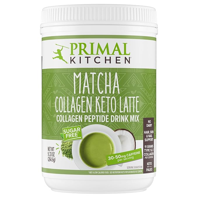Primal Kitchen Matcha Collagen Keto Latte Powder Sugar-Free Collagen Peptides 9.33 Ounces
