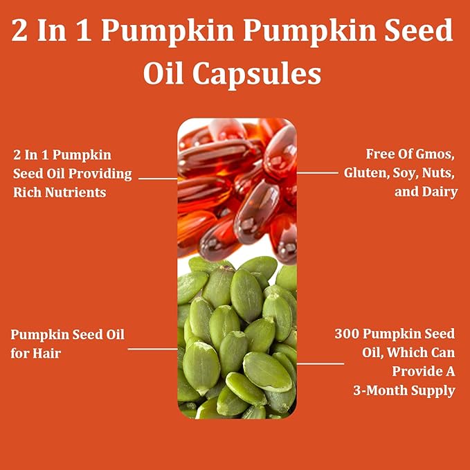 Ovela Pumpkin Seed Oil Capsules Pumpkin Seed Oil 2 in 1 with Saw Palmetto 3000mg Pure &amp Natural Supplement Hair Growth Skin Care - Non-GMO Gluten - Free 300 Softgels