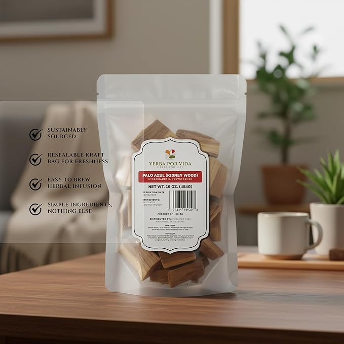 Palo Azul Tea – Natural Loose Bark Herbal Tea | Wild-Harvested Palo Azul Kidney Wood | Smooth Flavor &amp Rich Aroma | Caffeine-Free Herbal Detox Tea &amp Coffee Alternative | Resealable Bag (16 oz)