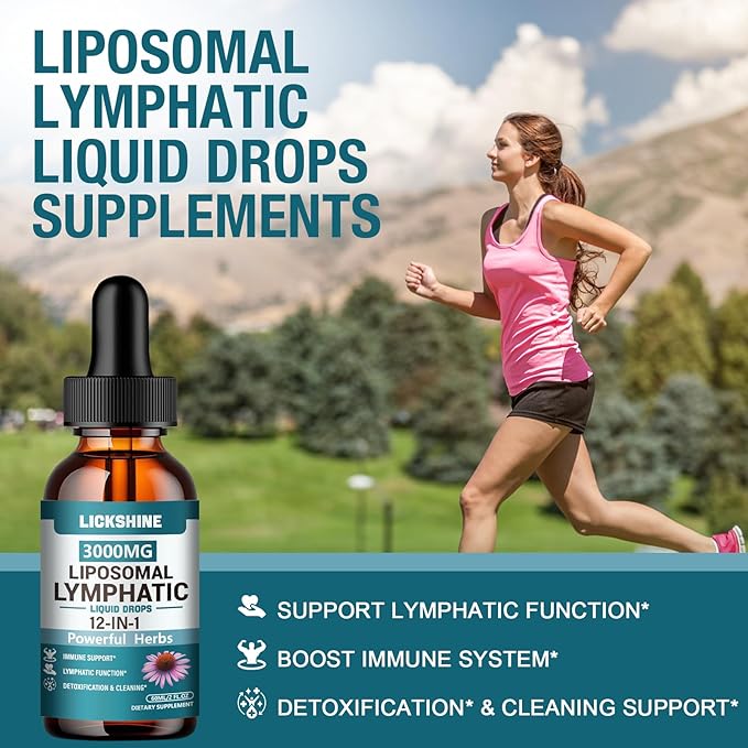 2 Packs 3000MG Liposomal Lymphatic Drainage Drops 12 in 1 Organic Lymphatic Drainage Supplements with ElderBerry Burdock Root Cleavers Herb &amp Echinacea Lymphatic Cleanse Immune Support 4 Fl o