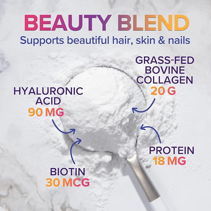 Collagen Peptides Powder - Hydrolyzed Type 1 &amp 3 Collagen Powder 20g per Serving with Hyaluronic Acid &amp Biotin - Vital Nails Skin &amp Joint Support - No Sugar Unflavored Bottled in USA -