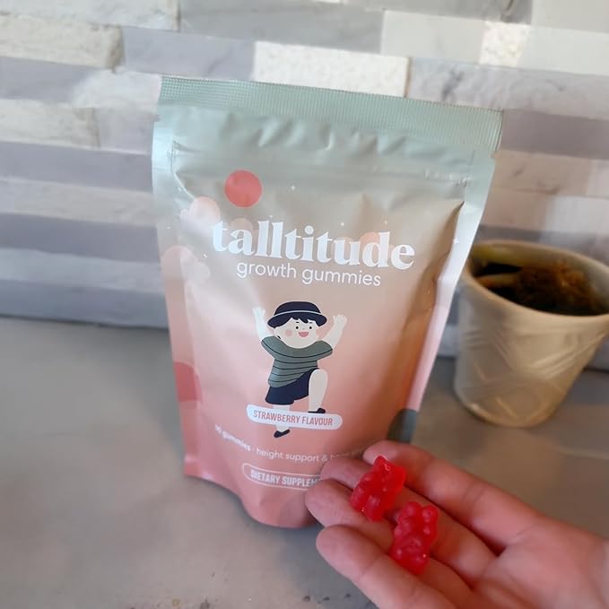 Talltitude Growth Gummies - Natural Height Support &amp Bone Strength Supplement for Kids &amp Teens with Vitamin D Calcium Ashwagandha L-Arginine - 60 Gummies