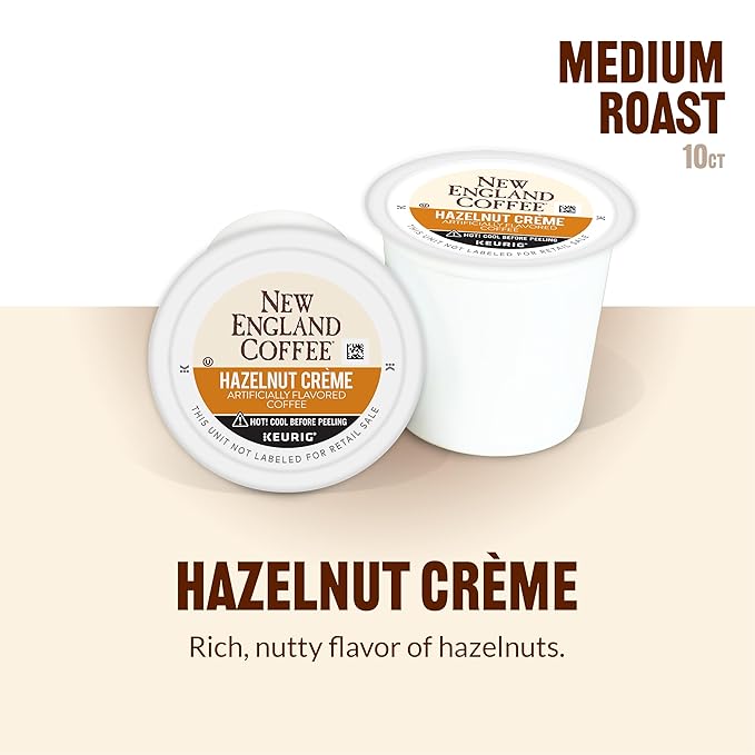 New England Coffee Hazelnut Crème Medium Roast Single Serve Pods 10ct Box (Pack of 2)