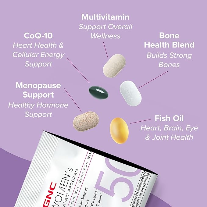 GNC Women’s 50+ Vitapak 5-in-1 Multivitamin Pack Healthy Hormones Brain Health Metabolism Bone Strength Edible Dietary Supplement 30 Servings