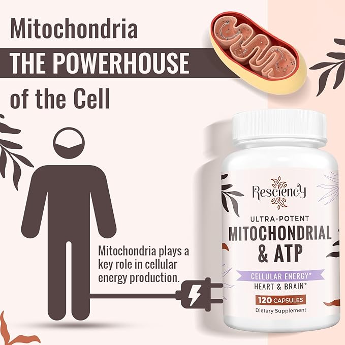 Resciency 2326 MG Mitochondrial Supplements with ATP Vitamins CoQ10 &amp PQQ More Effective Than Creatine HMB &amp Nitric Oxide Energy Endurance Strength Recovery &amp Muscle Organic 120 C