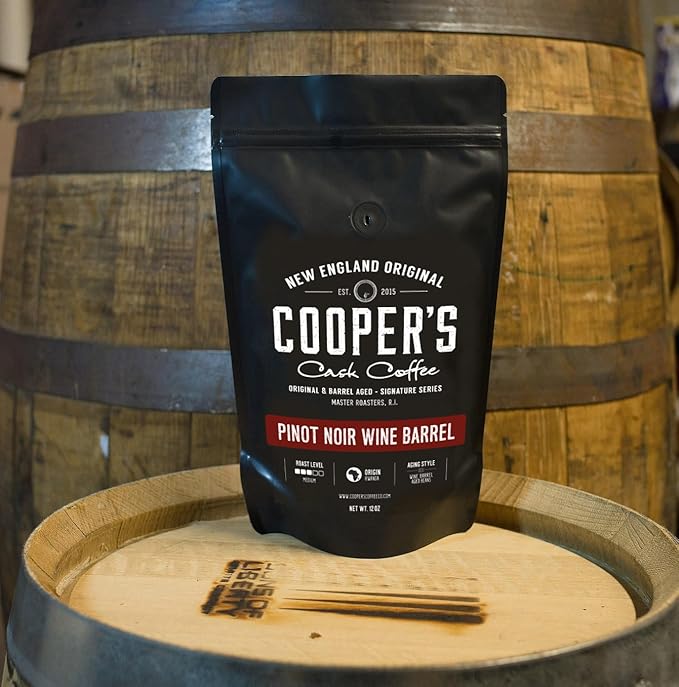 Wine Barrel Coffee Pinot Noir Aged Rwanda Beans Incredibly Complex &amp Smooth Roasted Fresh - Whole bean 12oz Bag