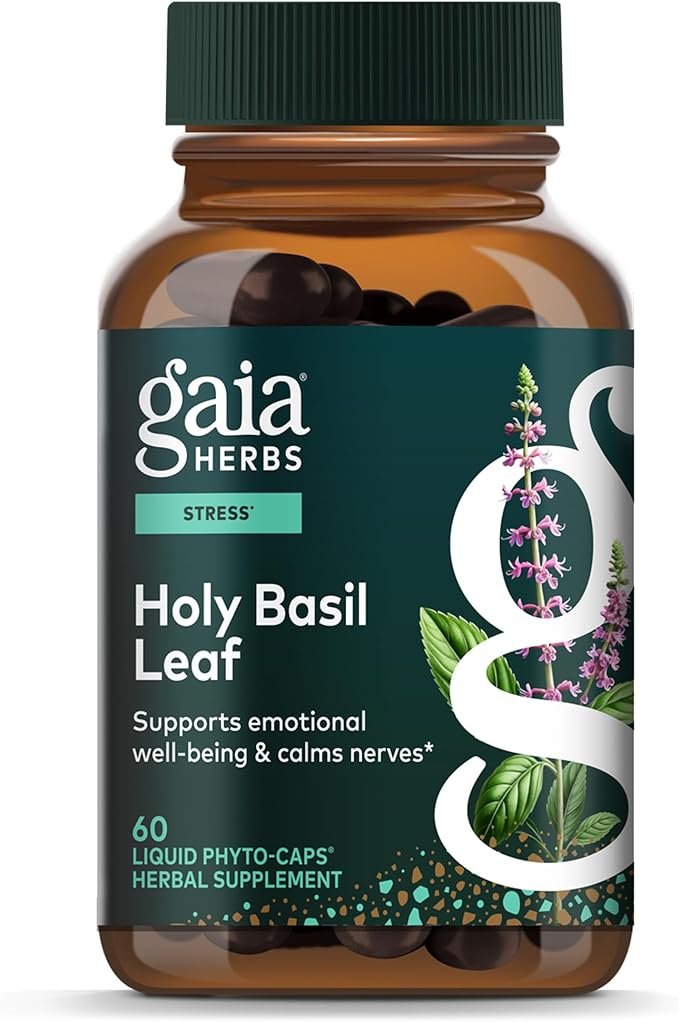 Gaia Herbs Holy Basil Leaf - Traditionally Used to Support Stress Response - Adaptogenic Ayurvedic Herb* - 60 Vegan Liquid Phyto-Caps (30 Servings)