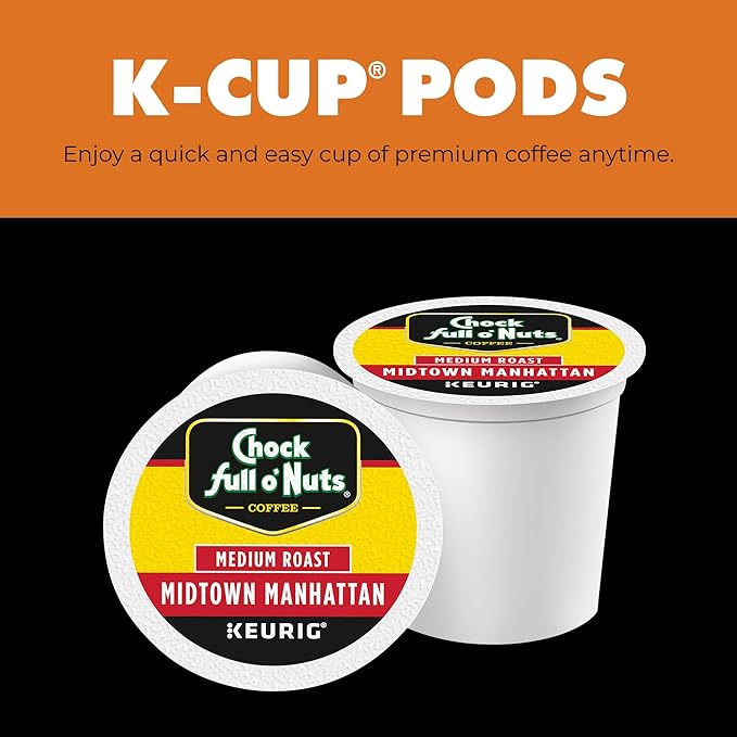 Chock Full o' Nuts Midtown Manhattan Keurig K-Cup Pods for Keurig Brewers – Premium Arabica Medium Roast – Single Serve – 1 Pack of 12 K-Cup Pods