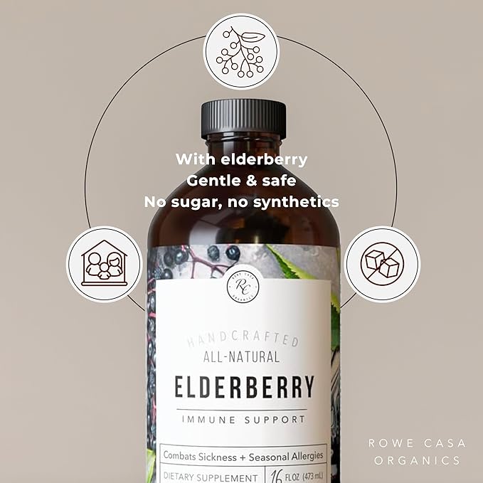 Rowe Casa Organics Elderberry Immune Support with Antioxidants Zinc and Vitamin C for Kids and Adults Organic Elderberry Syrup for Immune Support 16 Fl Oz
