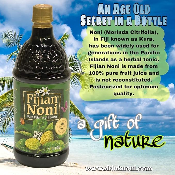 Fijian NONI Juice - Pure Certified Organic - Rich in Antioxidants (33.8 Fl.Oz Bottle) A Gift Of Nature Cold Pressed from Wild Organic Noni Fruits