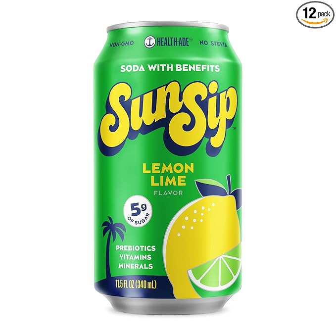 SunSip Prebiotic Soda by Health-Ade Better-for-You Soda Swap Beverage with Vitamins &amp Minerals Naturally Sweetened with 5g of Sugar Lemon Lime 11.5 oz (12 Pack)