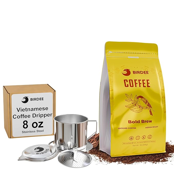 Birdee Bundle Vietnamese Coffee – 1 LB Premium Ground Coffee &amp 8 oz Stainless Steel Phin Filter