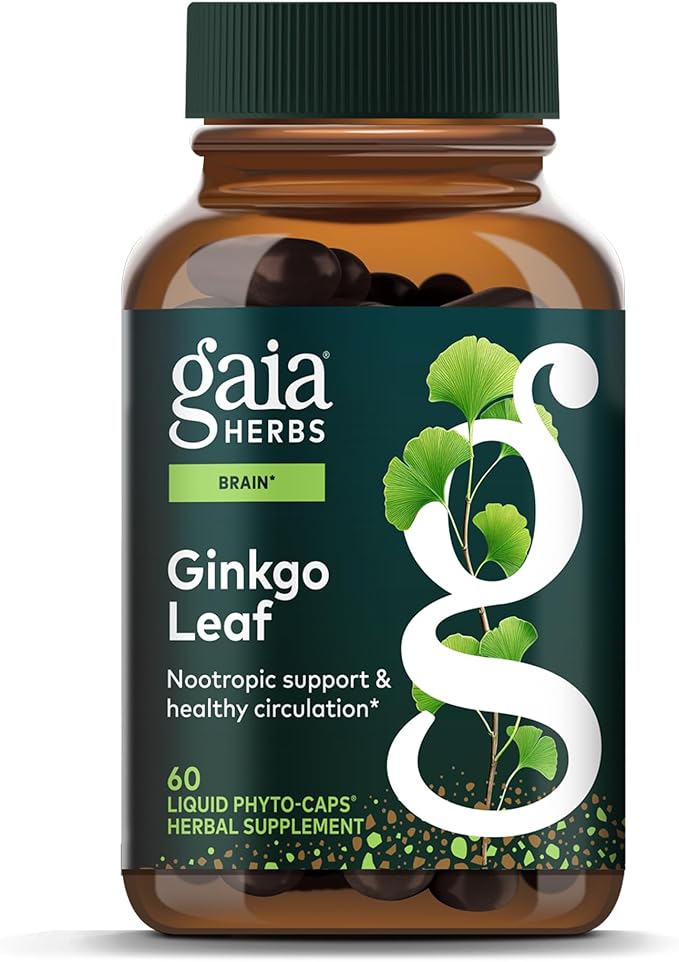 Gaia Herbs Ginkgo Leaf - Traditionally Used to Support Healthy Circulation &amp Brain Function* - Herbal Supplement - 60 Vegan Liquid Phyto-Caps (30 Servings)