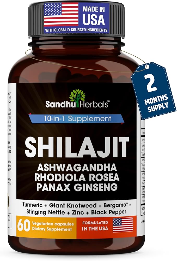 SANDHUHERBALS Shilajit Capsules for Men &amp Women | Pure Himalayan Blend with Ashwagandha | High Potency and Energy Supplement | 2 Months Supply | for Extra Power and Stamina | Combo with Sea Moss