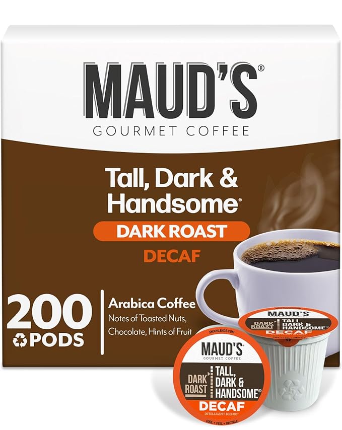 Maud's Decaf Dark Roast Coffee Pods 200 ct Decaffeinated Single Serve Pods – 100% Arabica Coffee Compatible with Keurig K Cups Maker