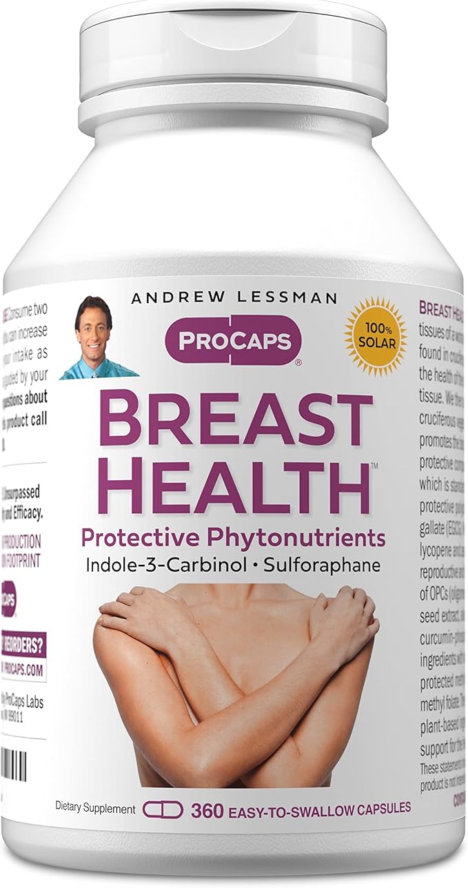 ANDREW LESSMAN Breast Health 360 Capsules - Provides Protective Compounds for Natural Support of The Delicate Tissue of The Breast with Indole-3-Carbinol Sulforaphane Green Tea Extract and More