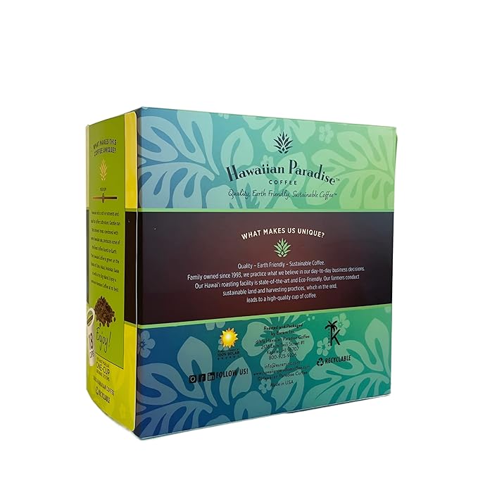 Hawaiian Paradise Coffee 100% Hawaiian Coffee Single Serve Cups- 18 Count- Medium Roast Made in Hawaii - Compatible with Keurig