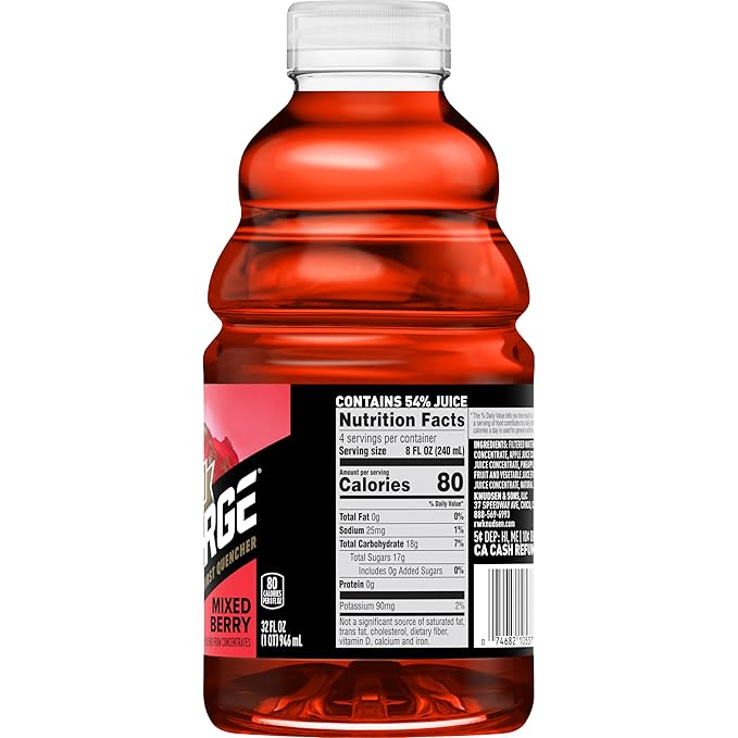 R.W. Knudsen Recharge Mixed Berry Sports Drink with Electrolytes 32 fl oz (Pack of 6)