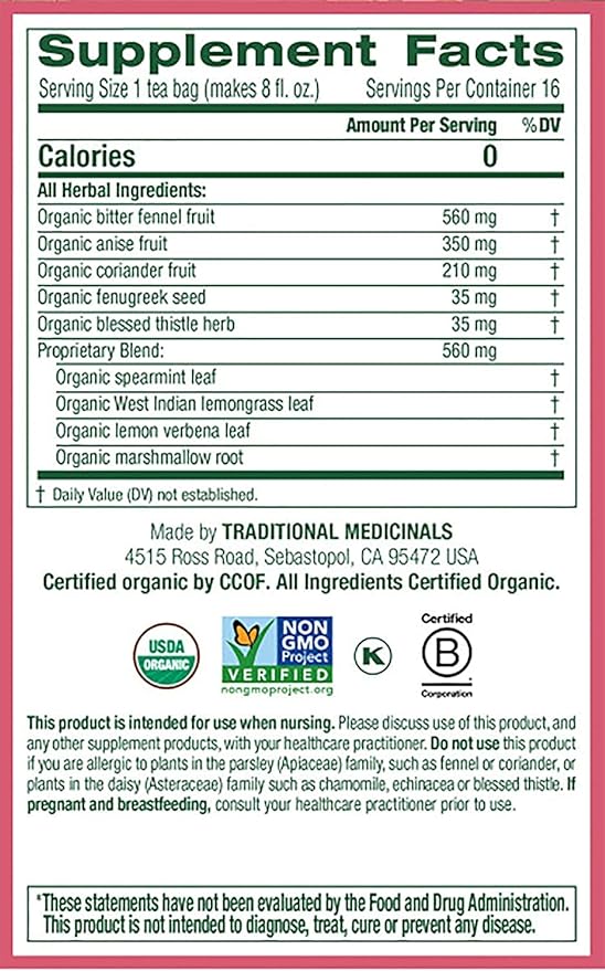 Traditional Medicinals Organic Mother’s Milk Herbal Tea Promotes Healthy (16 Count (Pack of 4))