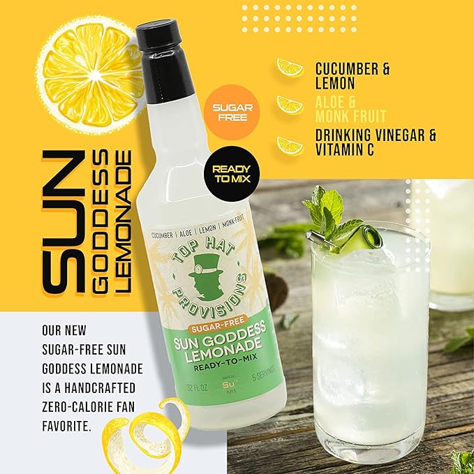 Top Hat Keto Sugar Free Cucumber Lemonade Mix - Naturally Sweetened with Monk Fruit - Craft Mixer for Skinny Cocktail Drinks - 2 Pack of 32oz Bottles