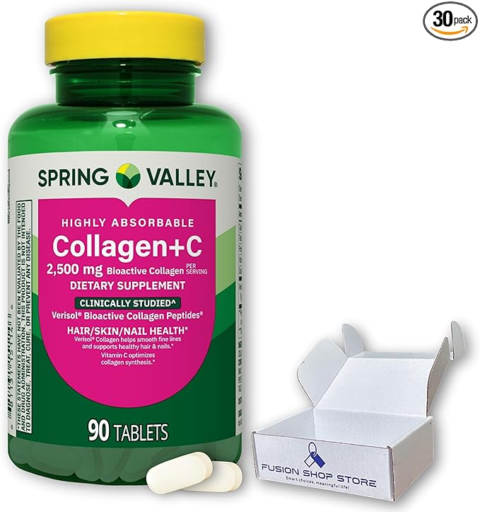 Collagen+Vitamin C- for Hair/Skin/Nail 2500mg 90 Tablets (Pack of 1) Boxed by Fusion Shop Store