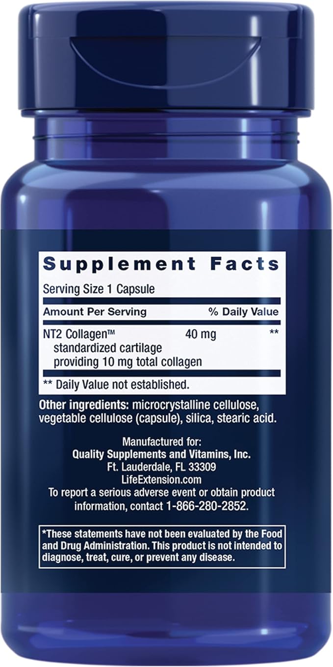 Life Extension NT2 Collagen™ Joint Health Supplement for Joint Comfort &amp Mobility Gluten-Free Non-GMO 1 Daily 60 Small Capsules