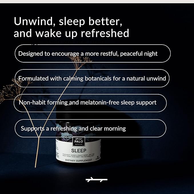 PALO Sleep &amp Stress Support – Melatonin-Free Vegan Supplement with Organic Valerian Root L-Theanine Magnesium Chamomile Lemon Balm &amp Passionflower – 90 Capsules