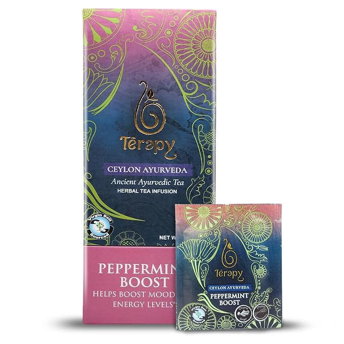 TERAPY Ceylon Peppermint Tea - Boosts Well-being &amp Energy Levels 100% Pure Peppermint Tea Bags Low Caffeine Refreshing Herbal Flavor 20 Individually Wrapped Unbleached Bags for Freshness (2 Pa