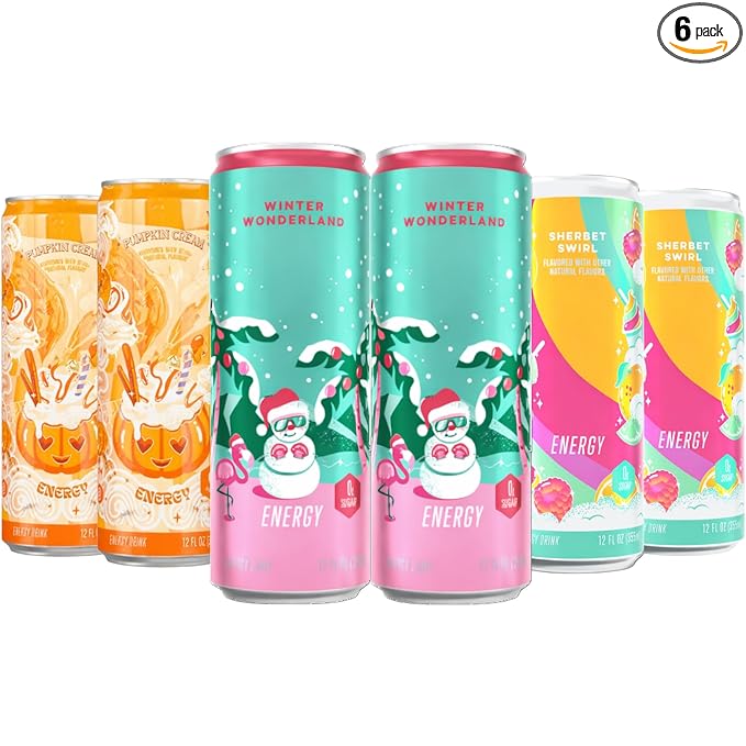New Alanni Energy Drinks Winter Wonderland Sherbet Swirl Pumkin Cream Variety Pack Sugar-Free Low-Calorie Energy Boost Drink 12 fl oz (Pack of 6) Repackaged By * Shadow Hunter*