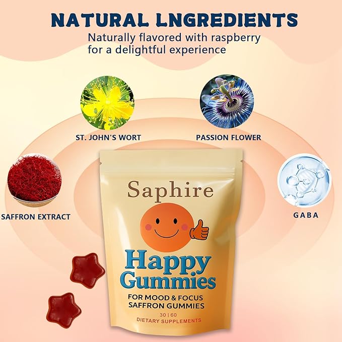 Gummies – Calm &amp Focus Support Gummies Sugar-Free Saffron Chews with Passion Flower &amp Chamomile Daily Mood Balance Supplement 60 Count(30-Day Supply).(1)