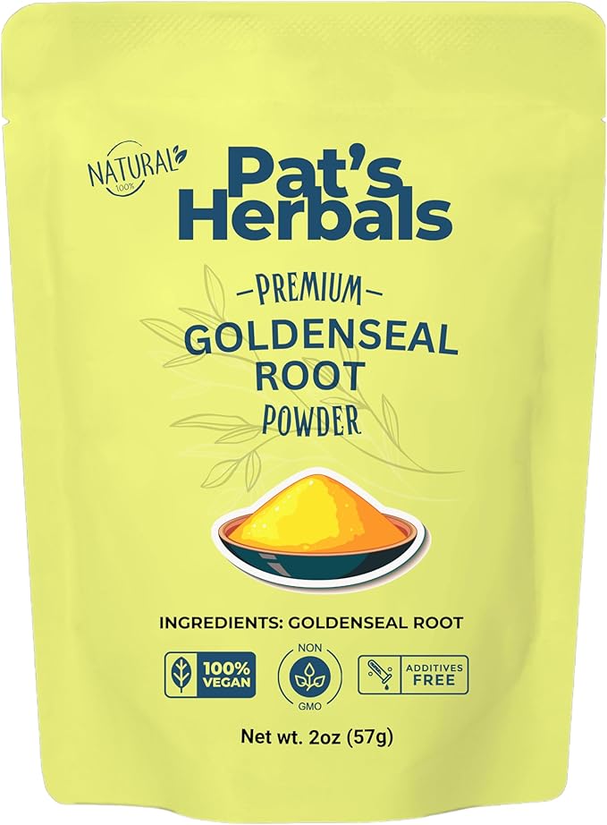 Pat's Herbals Goldenseal Root Powder - 2oz USA Grown Non-GMO | Pure Bright Yellow Root Powder
