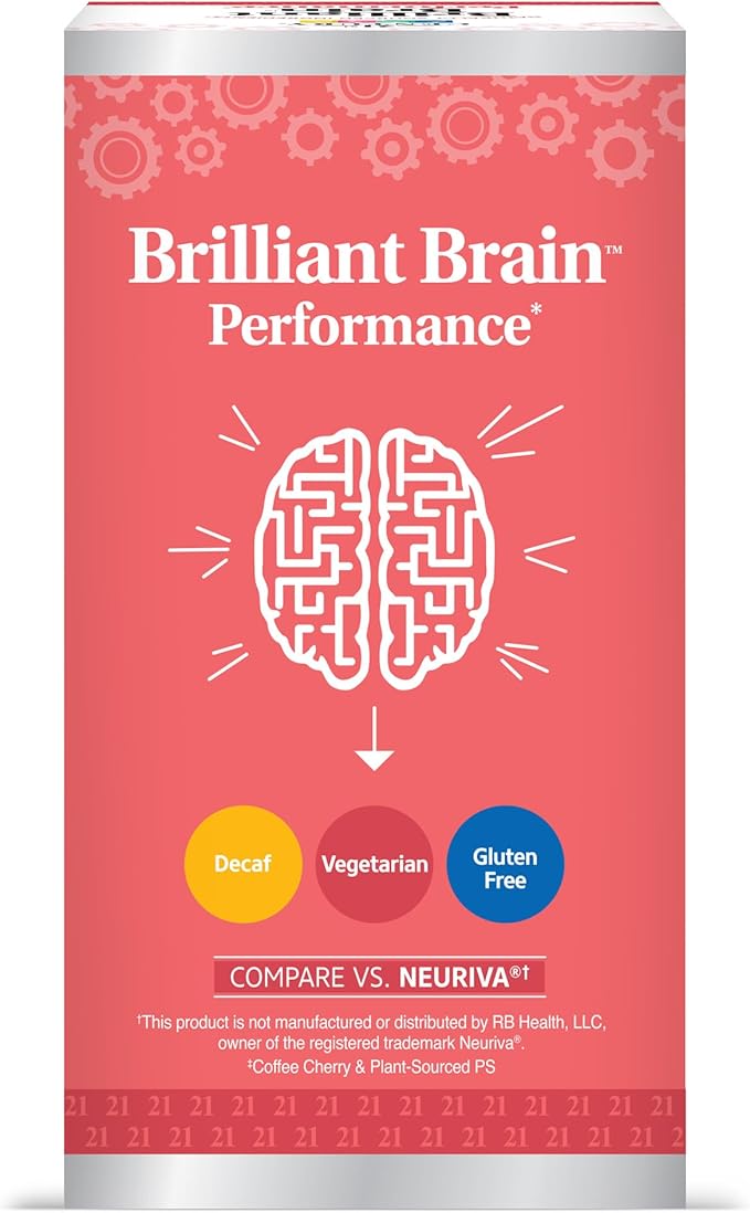 21st Century Brilliant Brain Performance Capsules (30 Count) Cognitive Health Support Contains Plant-Sourced Phosphatidylserine &amp Nootropic Coffee Fruit Extract Decaf &amp Gluten Free