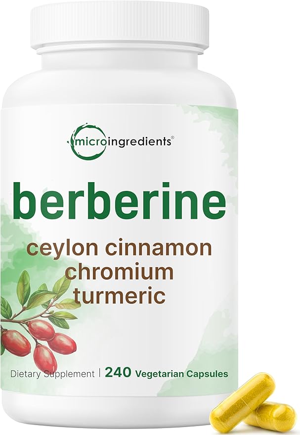 Micro Ingredients Berberine 500mg with Ceylon Cinnamon 240 Veggie Capsules | High Absorption Berberine HCI Supplement + Turmeric Root &amp Cinnamon Bark Extract | Non-GMO Gluten Free