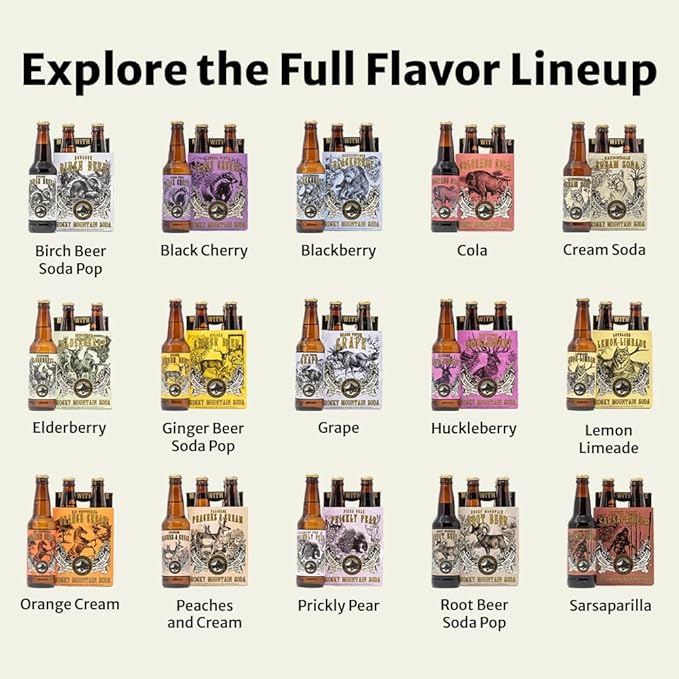 Rocky Mountain Soda 24‑Pack 12 Fl Oz Bottles Small‑Batch Craft Soda Pop Gluten‑Free Vegan Organic Cane Sugar No Preservatives No Added Sodium Grape Soda Pop