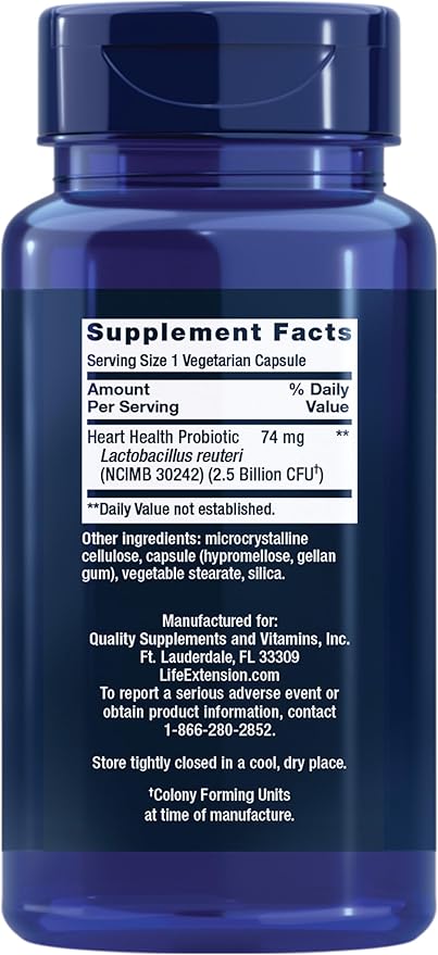 Life Extension FLORASSIST® Probiotic Heart Health Lactobacillus reuteri 30242 Promotes Heart Health and Already Healthy Cholesterol Levels Gluten-Free Non-GMO Vegetarian 60 Capsules